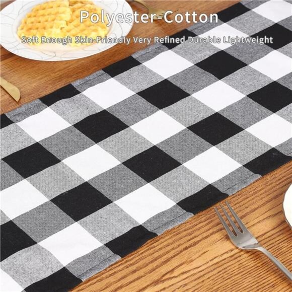 Buffalo Check Plaid Table Runner, Cotton Polyester Blend Classic Family Dinner - Picture 7 of 8